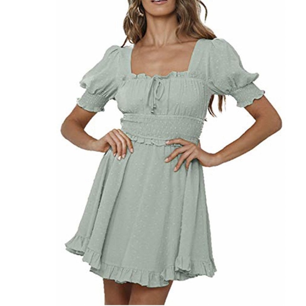 Sage green boho mini dress